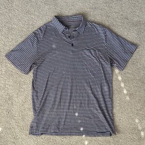 Patagonia- Navy, Red, and Gray Striped Men's Polo Shirt- Size Medium